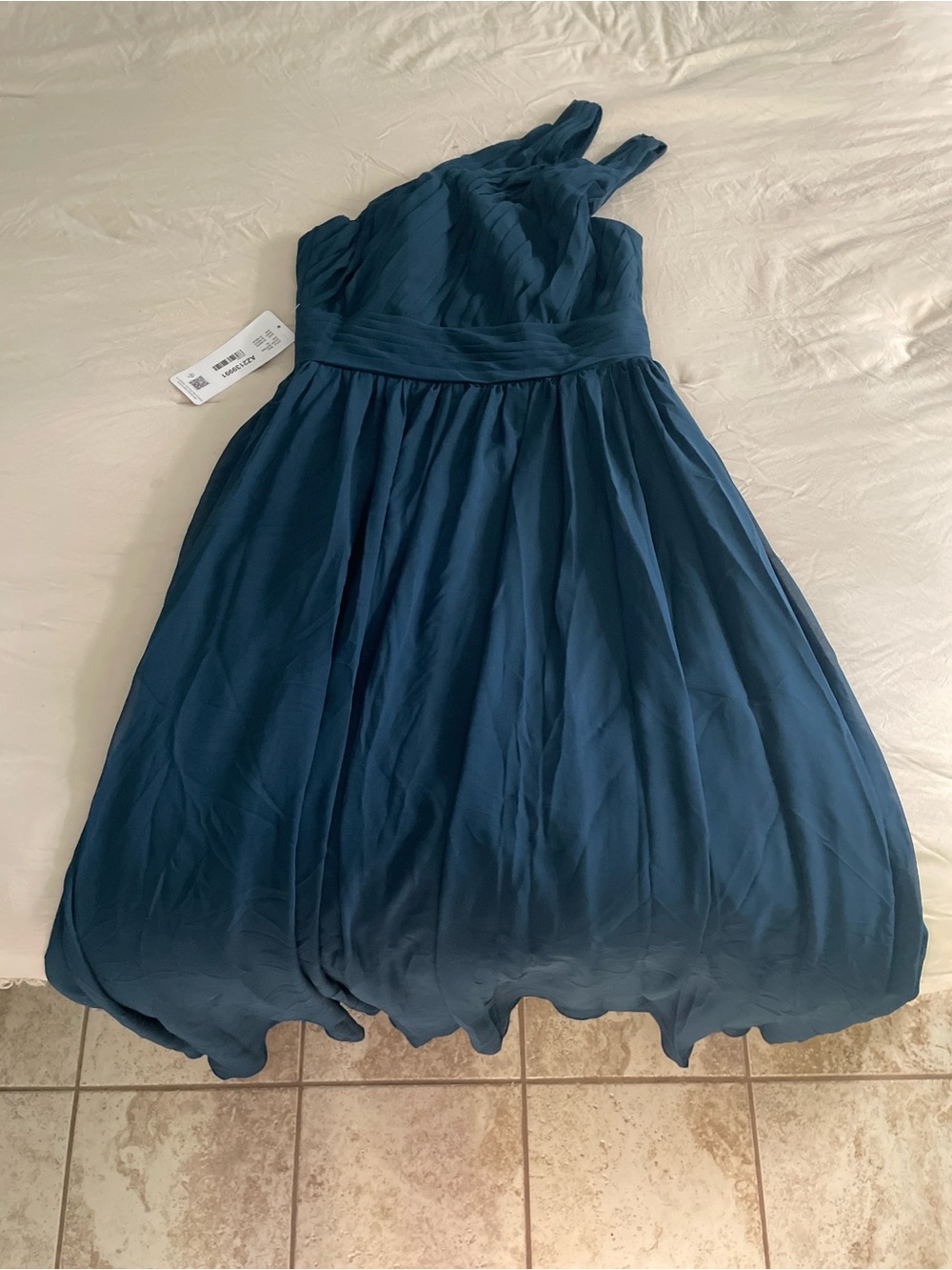 Azazie Teal One-Shoulder Chiffon Dress
